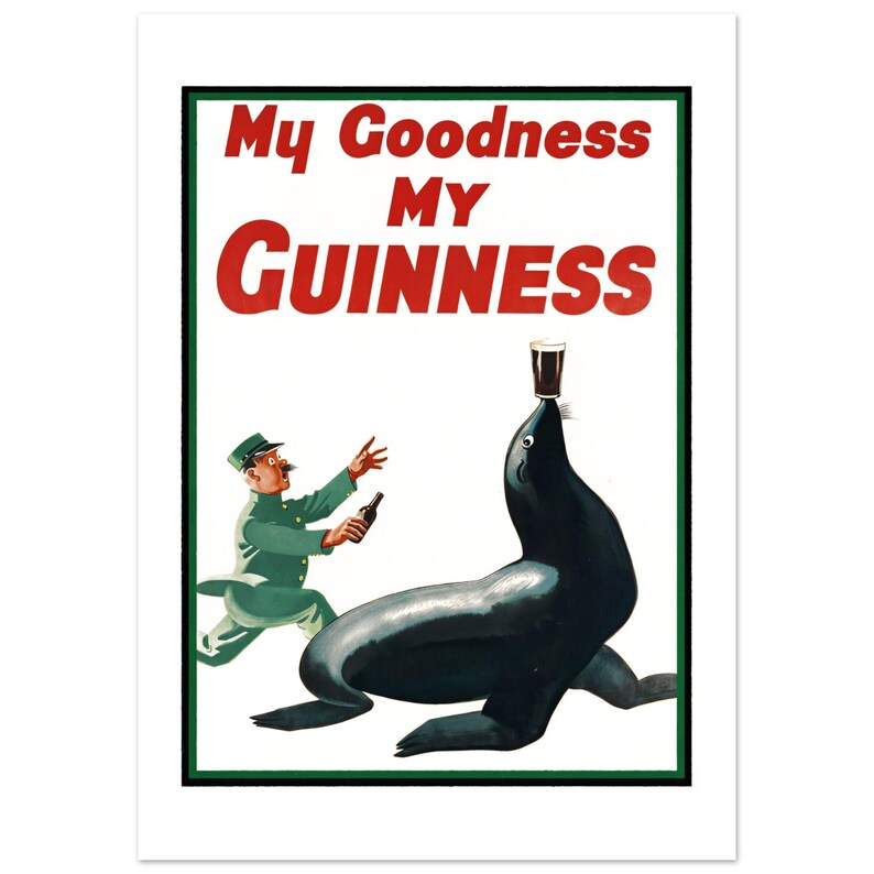Vintage Seal Beer Advertisement | Retro Brewery Poster Print | Whimsical Guinness Pub Wall Decor image 9