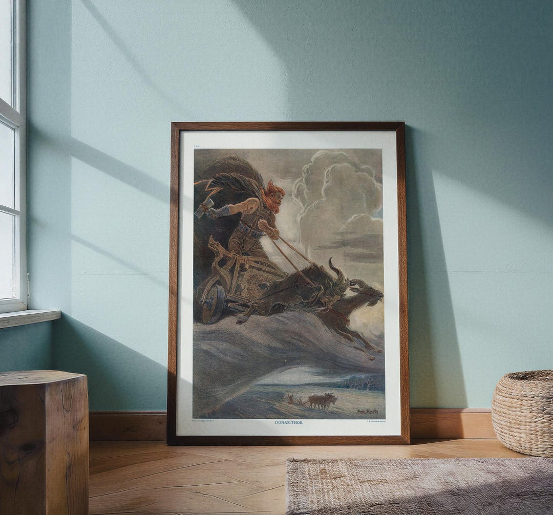 Thor Norse Mythology Poster 1900s | Viking God Illustration | Nordic ...
