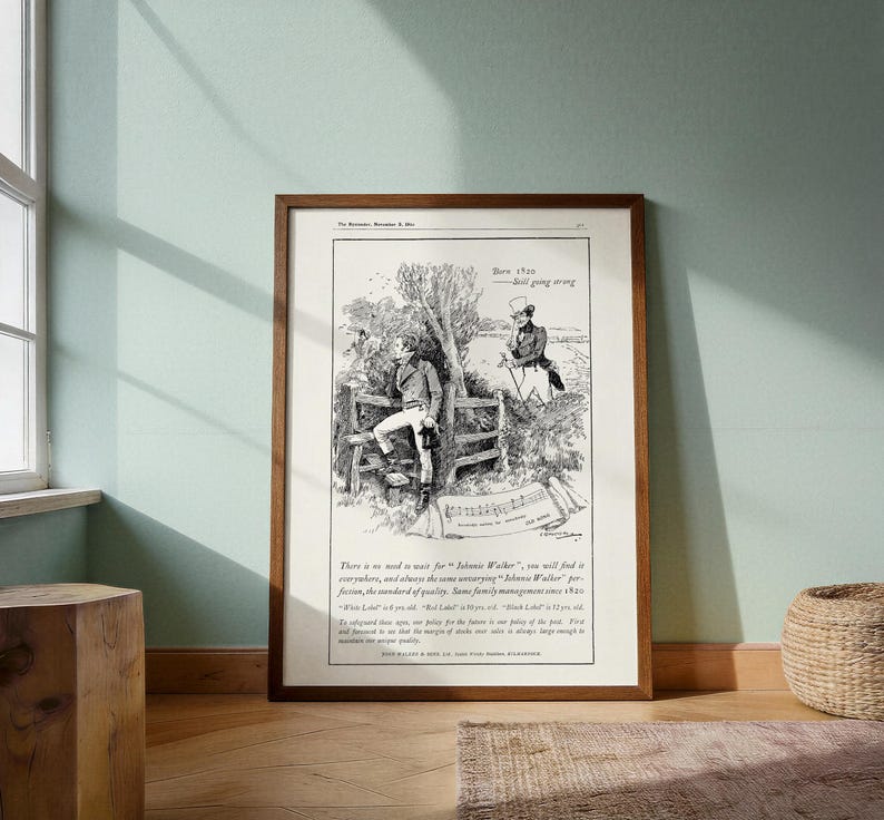 1913 Johnnie Walker Red Label Ad Print | The Bystander Satire | Vintage British Pub Humor | Historical Unique Print image 1