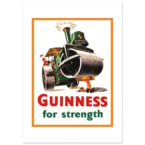 Vintage Guinness Style Poster | “Guinness for Strength” Steamroller Illustration | Retro Brewery Wall Art image 9