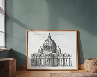 Saint Peter’s Basilica Renaissance Print | Michelangelo Vatican Architecture Illustration | Historic European Wall Art | Digital Download