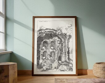 19世紀 ローマ建築 ミネルウァ神殿 アンティーク版画 1699年 オリジナル古代ローマ版画、アンティークローマ銅版画