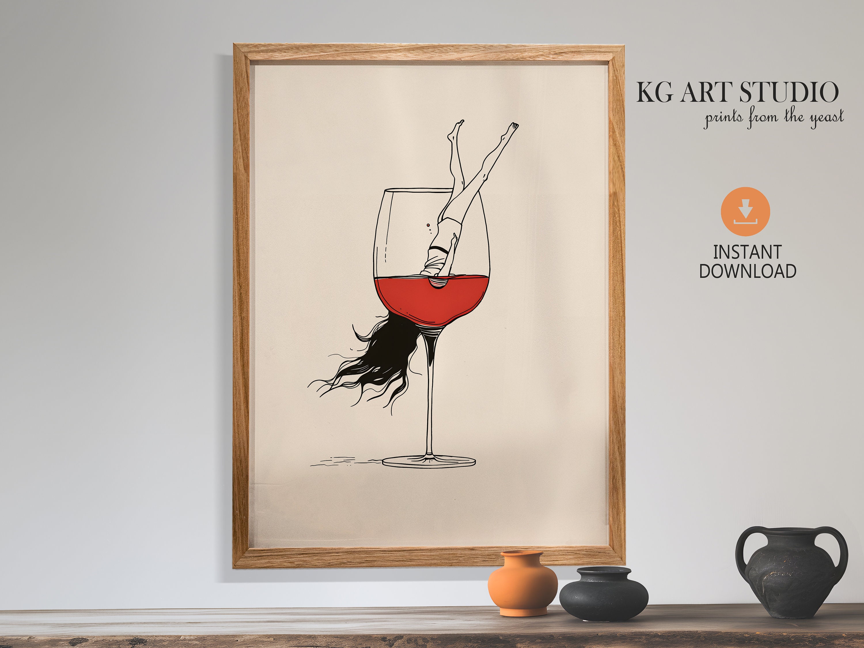 Wine Dive Red is My Color Fun Drink Illustration Line Poster Art ...