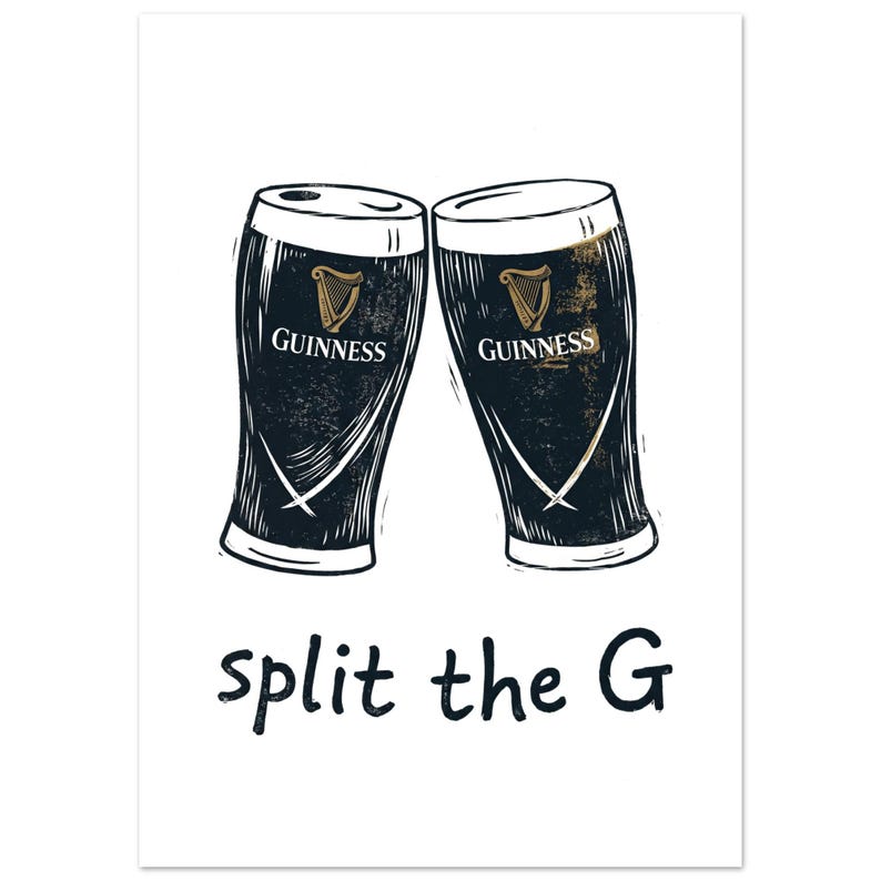 Rustic Minimalist Split The G Print | Guinness Inspired Pub Wall Decor | Vintage Modern Beer Art image 9