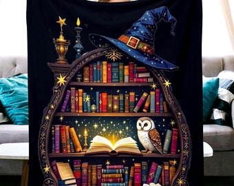 Bookish Fantasy Library Blanket – Witchy Reading Throw for Book Lovers, Cozy Fairy Tale Decor, Gift for Readers and Fantasy Fans