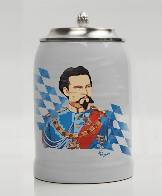 Chope à Bière Ancienne En Grès Glacé Au Sel - Vers 1900 - Représente Louis Ier De Bavière - Occasion