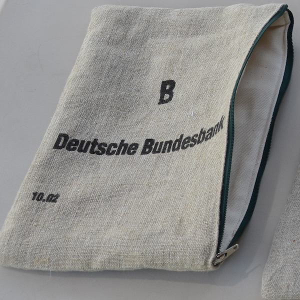 Utensilien Navigation Stifte, E-Bookreader, Kopfhörertasche, Deutsche Bundesbank Geldsack C, Upcycling ,Vintagentage, personalisiert möglich