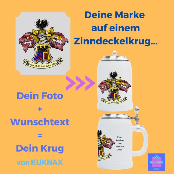 Ihr Foto  mit Wunschtext, Bierkrug mit Zinndeckel, incl Personalsiert, Junggesellenabschied, Junggesellinnen-Abschied, Brauchtum.