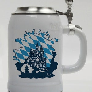 New Schwanstein, Warzeichen, ceramic beer mug with pewter lid, customizable, beer mug, Oktoberfest, bachelorette party