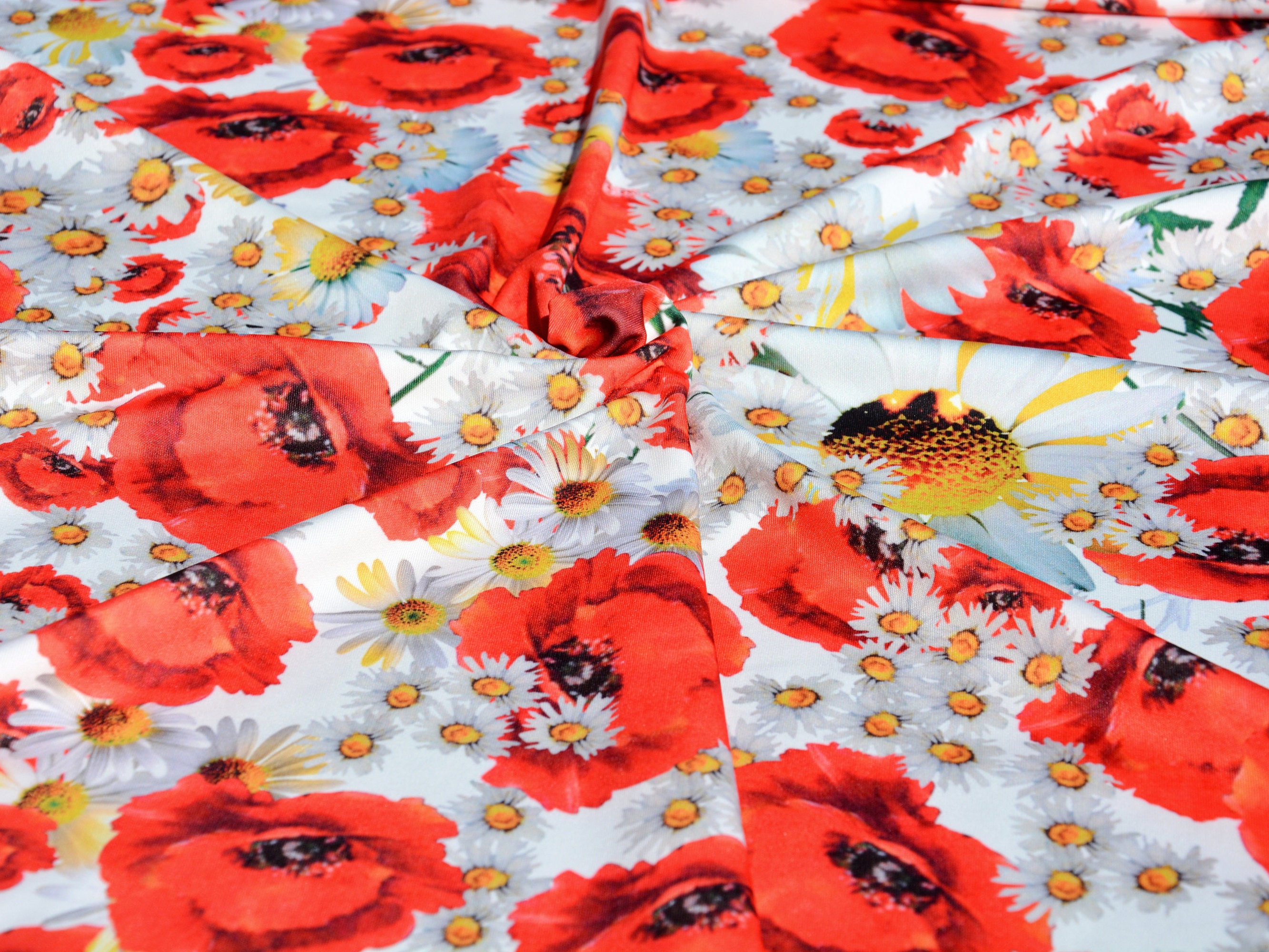 Red poppy double knit jersey fabric Heavy weight floral Etsy