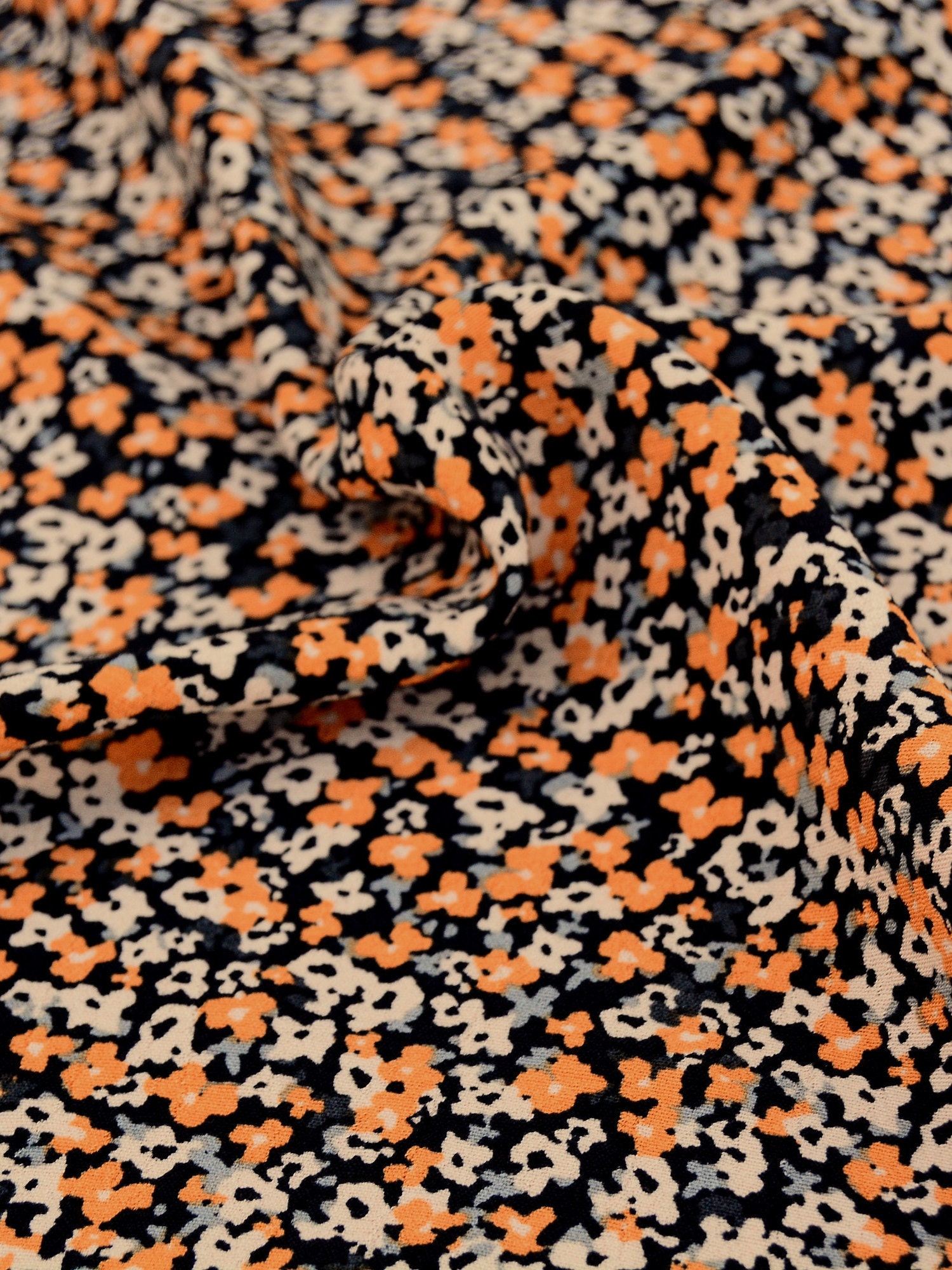 Orange flower power viscose crepe fabric Ditsy floral fabric | Etsy
