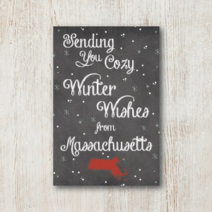 Deseos de invierno de Massachusetts Postal de Navidad DESCARGA INSTANTE - Tarjeta navideña imprimible