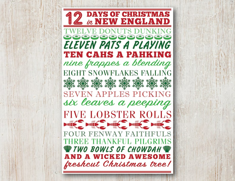 12 Days of Christmas in New England Holiday Postcard INSTANT DOWNLOAD