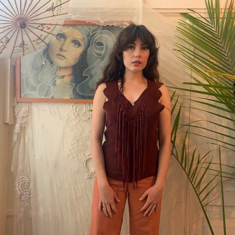 fringe mediumlarge zigzag seam VTG SUEDE TOP