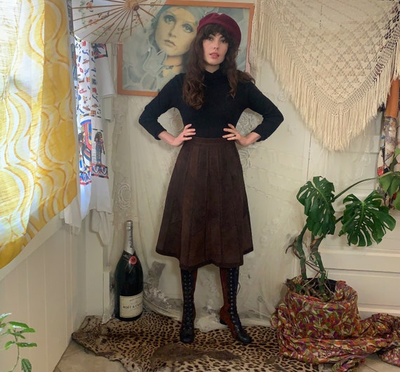 70's suede patchwork skirt - crochet - high-waiste