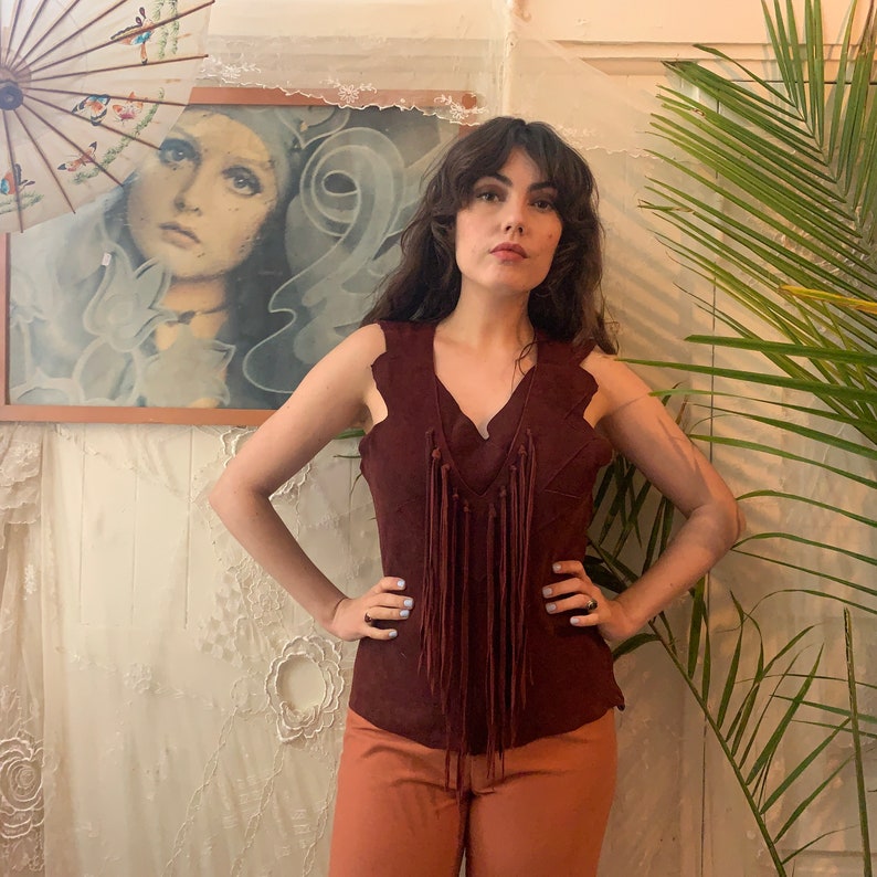 fringe mediumlarge zigzag seam VTG SUEDE TOP