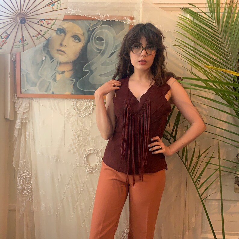 fringe mediumlarge zigzag seam VTG SUEDE TOP
