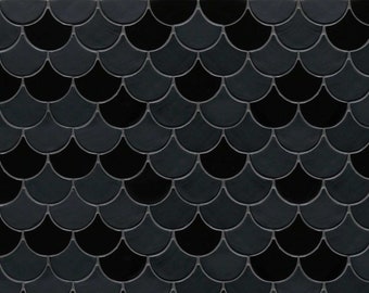 Ceramic Tiles for Kitchen Backsplash or Bathroom Wall - Handmade Fish Scale Shape in Black Color - 1m2 (sqm)