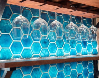 Ceramic Mosaic Tiles for Kitchen Backsplash or Bathroom Wall - Handmade Hexagon Shape in Azure Blue Color - 1m2 (sqm)