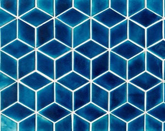 Mosaic Ceramic Tiles for Kitchen Backsplash or Bathroom Wall - Handmade Diamond Shape (big) in Azure Color - 1m2 (sqm)