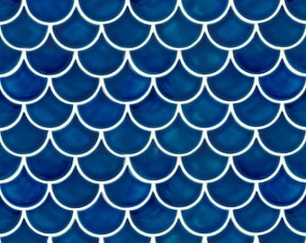 Ceramic Tiles for Kitchen Backsplash or Bathroom Wall - Handmade Fish Scale Shape in Glossy Navy Blue Color - 1m2 (sqm)