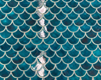 Ceramic Tiles for Kitchen Backsplash or Bathroom Wall - Handmade Fish Scale Shape in Petrol Color - 1m2 (sqm)