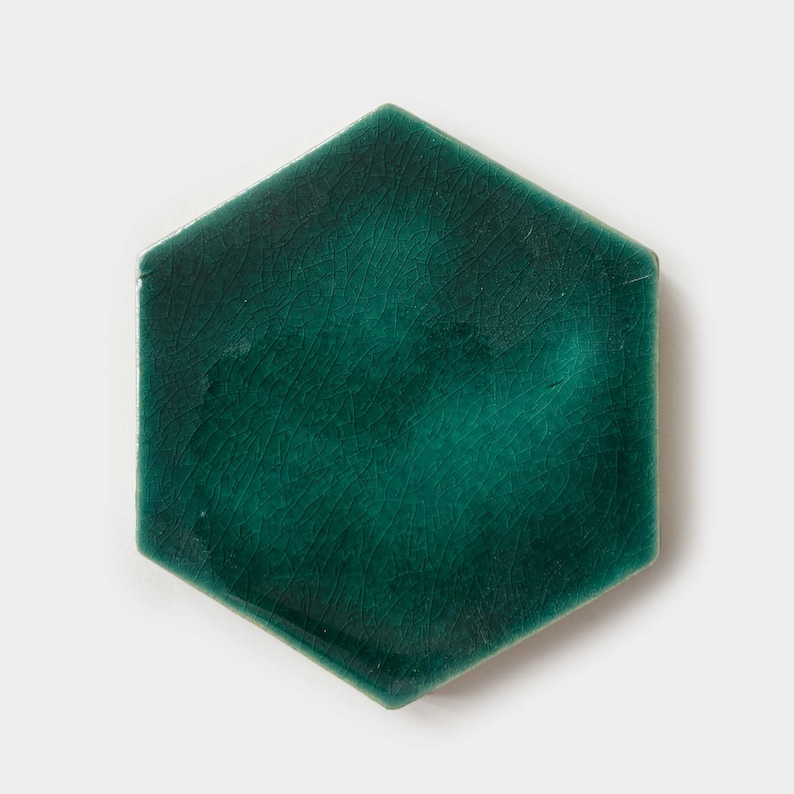 Hexagon Big Ceramic Mosaic Tile Sample Handmade Forest Green