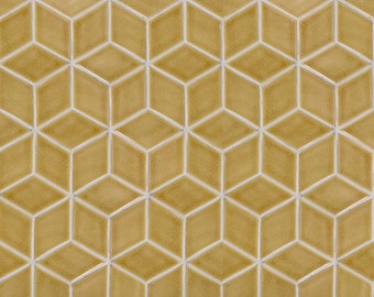 Handgefertigte Keramikfliesen für Küchenrückwand oder Badezimmerwand - Mosaik in Diamantform in Honigfarbe - 1 m2 (qm)