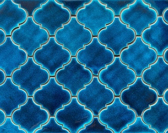 Ceramic Mosaic Tiles for Kitchen Backsplash or Bathroom Wall - Handmade Arabesque Shape in Azure Blue Color - 1m2 (sqm)