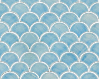 Ceramic Tiles for Kitchen Backsplash or Bathroom Wall - Handmade Fish Scale Shape in Pale Turquoise Color - 1m2 (sqm)