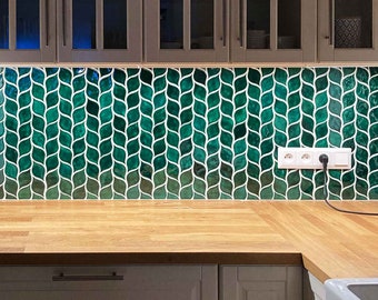 Ceramic Tiles for Kitchen Backsplash or Bathroom Wall - Handmade Ceramics of Leaves Shape in Emerald Color - 1m2 (sqm)