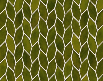 Mosaic Ceramic Tiles for Kitchen Backsplash or Bathroom Wall - Handmade Longed Hexagon Shape in Olive Color - 1m2 (sqm)