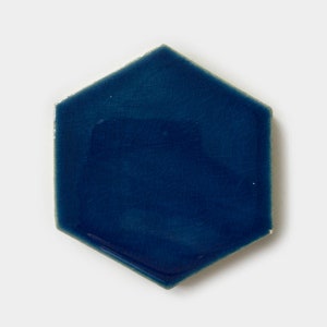 Hexagon Big Ceramic Mosaic Tile Sample Handmade Navy