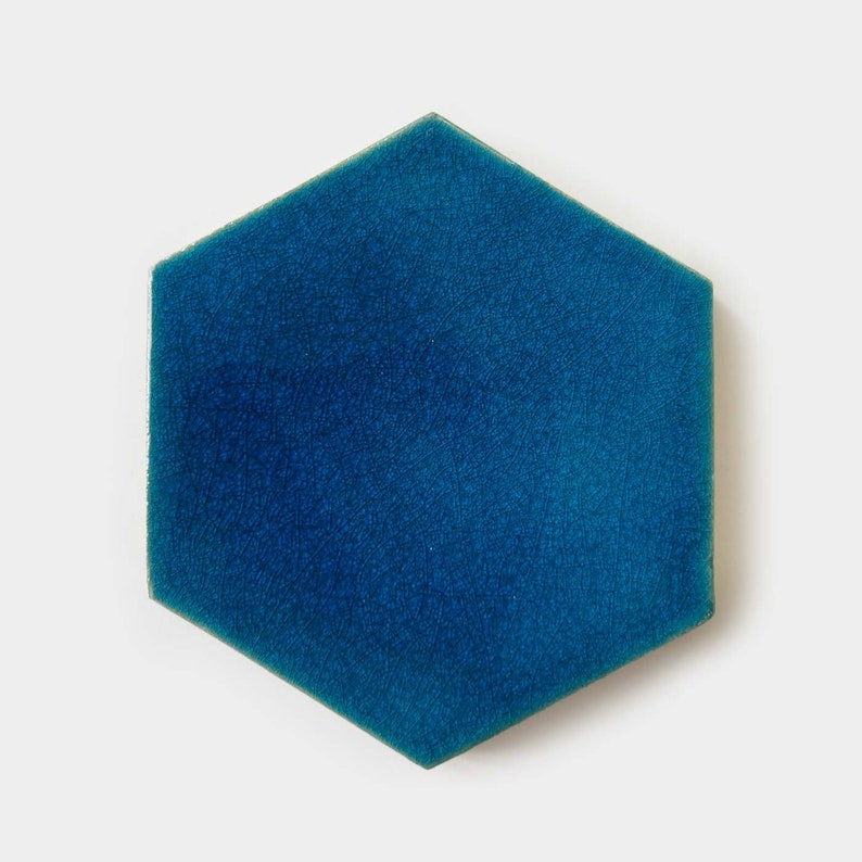 Hexagon Big Ceramic Mosaic Tile Sample Handmade Azure