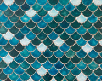 Ceramic Tiles for Bathroom Wall or Kitchen Backsplash - Handmade Fish Scale Shape in Multi Color combination - 1m2 (sqm)