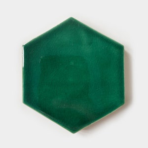 Hexagon Big Ceramic Mosaic Tile Sample Handmade Emerald