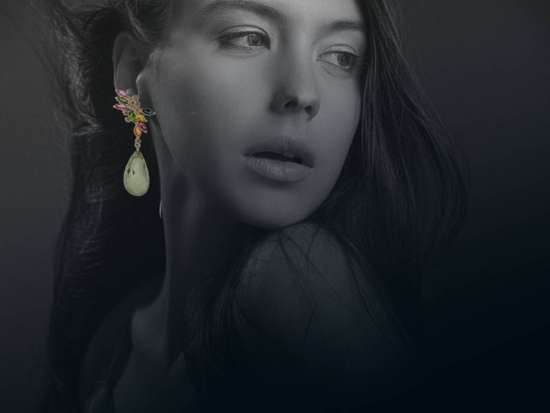 Brittany Gold Diamond Earrings. Multi Color Stones colorful Etsy