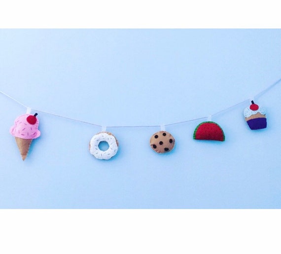 Candy Themed Colourful Bunting Nursery Decor Unisex Felt Bunting Watermelon Doughnut Icecream Cookie Cupcake Wall Art