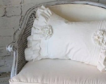 linen Victorian Shabby  Chic flax ruffle decorative pillow cover ,any size