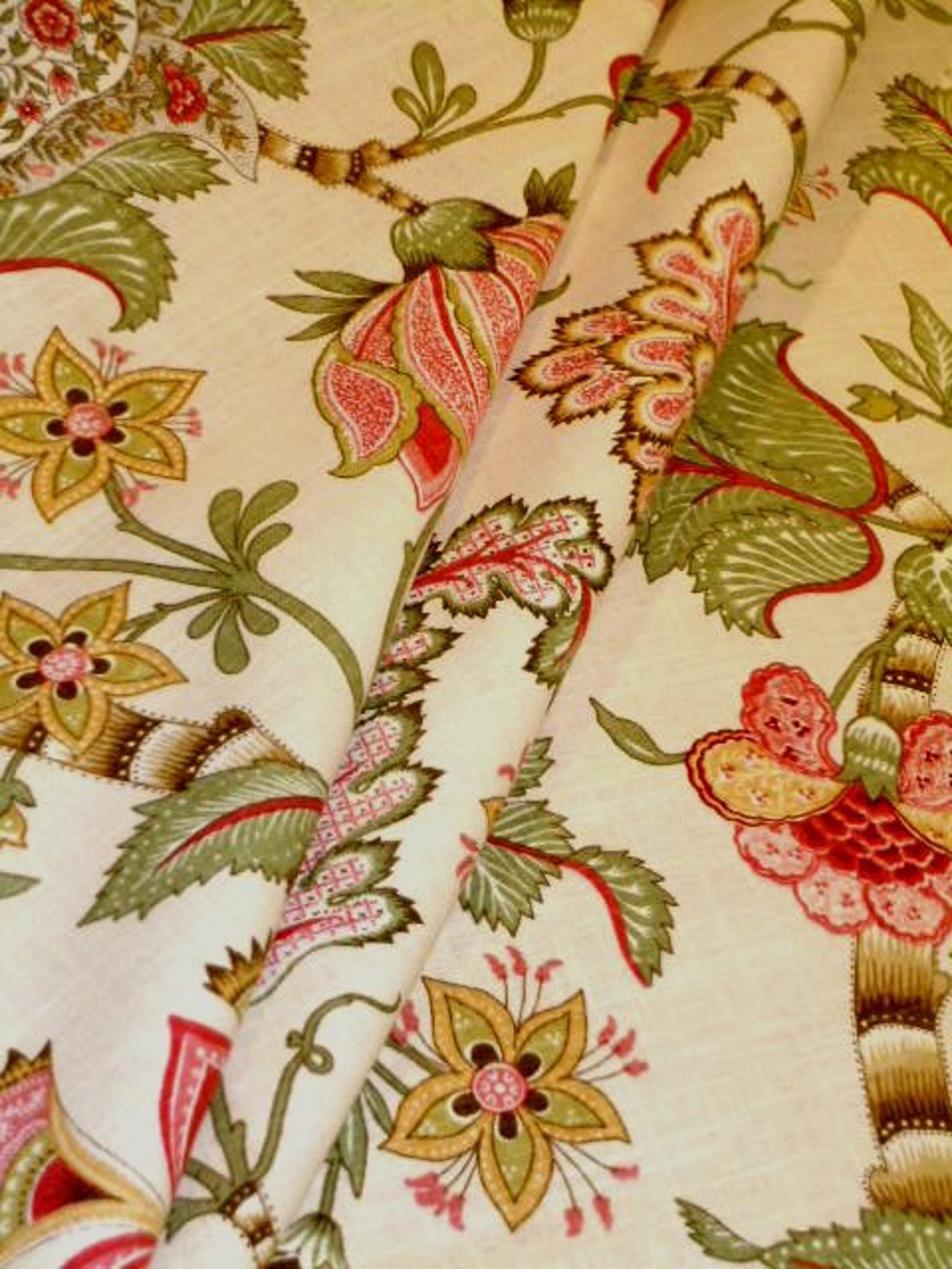 Jacobean Linen Curtain Panel Floral Drape in Kaufmann Etsy Canada