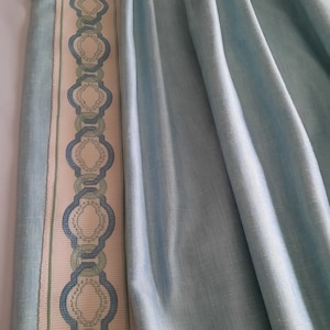 French /pinch pleats blue trimmed drape ,bordered curtain panel LINED , home decor, window treatment