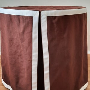 Custom LINEN round ,console rectangular  table skirt  with grosgrain ribbon trim,  brown  tablecloth, table cover ,linens
