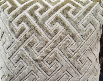 Taupe    Greek key pillow cover ,designer velvet fabric, geometric decorative cushion BOTH SIDES, any size