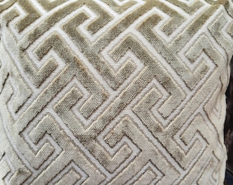 Taupe   Greek key pillow cover ,designer velvet fabric, geometric decorative cushion BOTH SIDES, any size