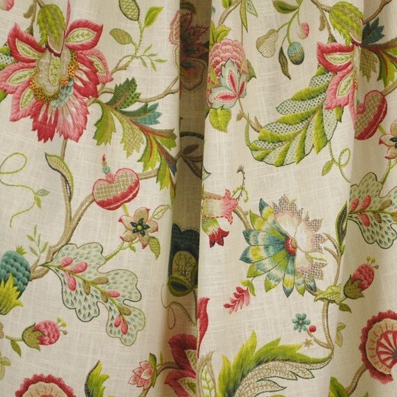 Jacobean linen Curtain Panel Floral Window Panel in Etsy