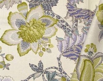 Green /lavender Jacobean   Floral  curtain panel in designer fabric P Kaufmann Malawi Chartreuse drape , window treatment