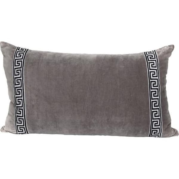 Grey velvet lumbar pillow cover with Greek key trim  ,decorative cushion cover,all size