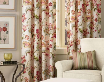 Jacobean linen Curtain Panel, Floral Window Panel  in Kaufmann  designer fabric  Ophilia Blossom