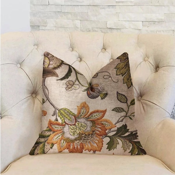 Floral Linen  pillow  in Kaufmann  designer fabric Amber ,orange decorative cushion cover,lumbar pillow ,home decor