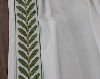 linen Curtain Panel with decorative trim, trimmed drape, color   white l ,custom window treatment, home decor